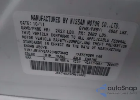 2012 Infiniti G37X from USA, damaged, VIN JN1CV6AR2CM673662